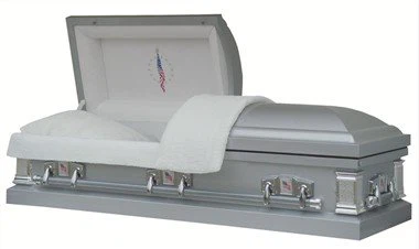 Ataúd de acero de esquina cuadrada plateada con bandera