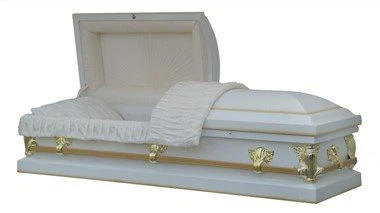 Ataúd de acero de esquina cuadrada blanco Sunburst